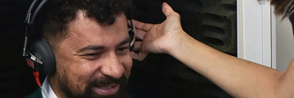 client having diagnostic hearing test